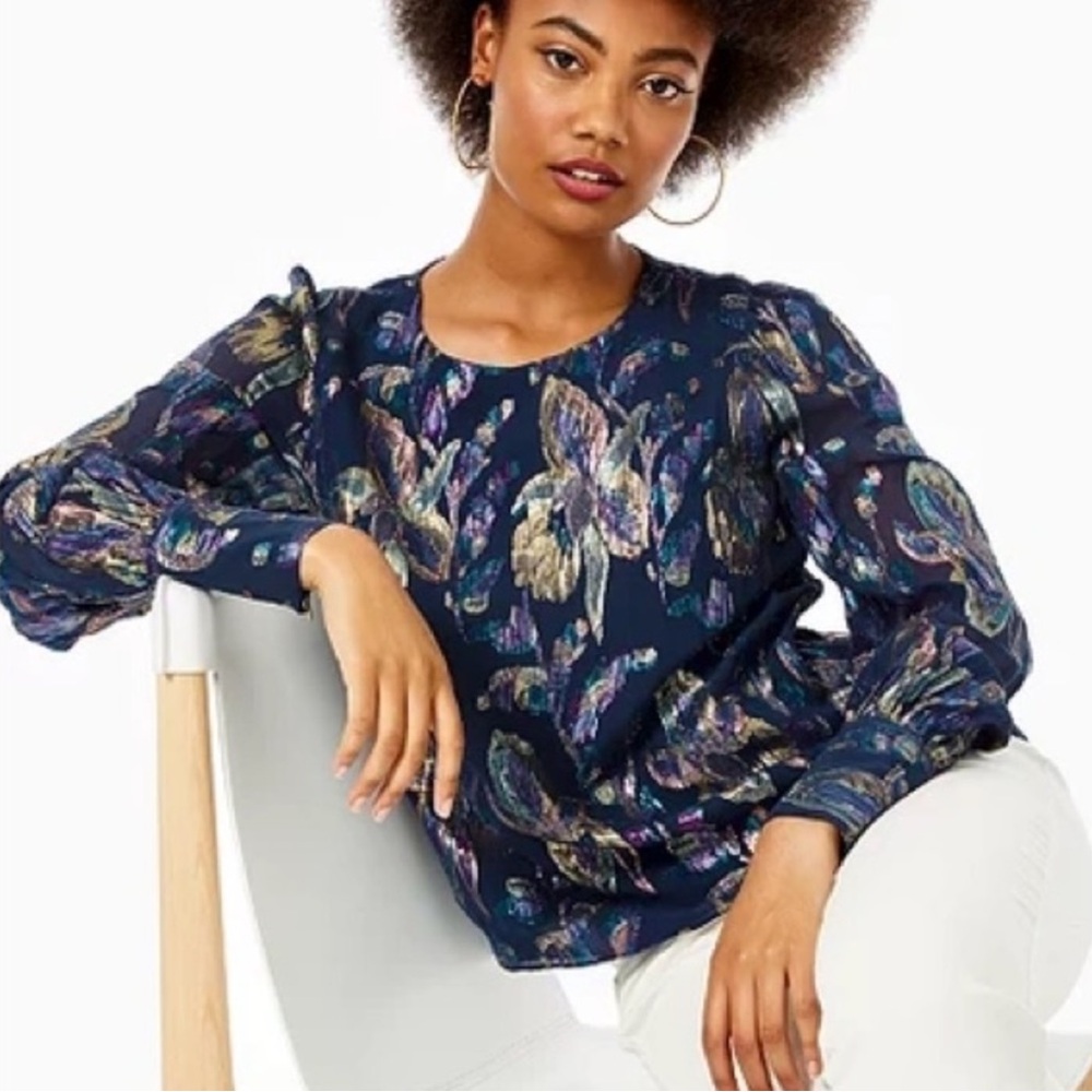 Lilly Pulitzer Lambert Silk Metallic Top